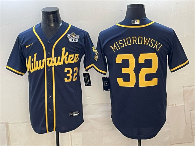 Men's Milwaukee Brewers #32 Jacob Misiorowski Navy 2026 NLCS Patch Stitched Baseball Jersey